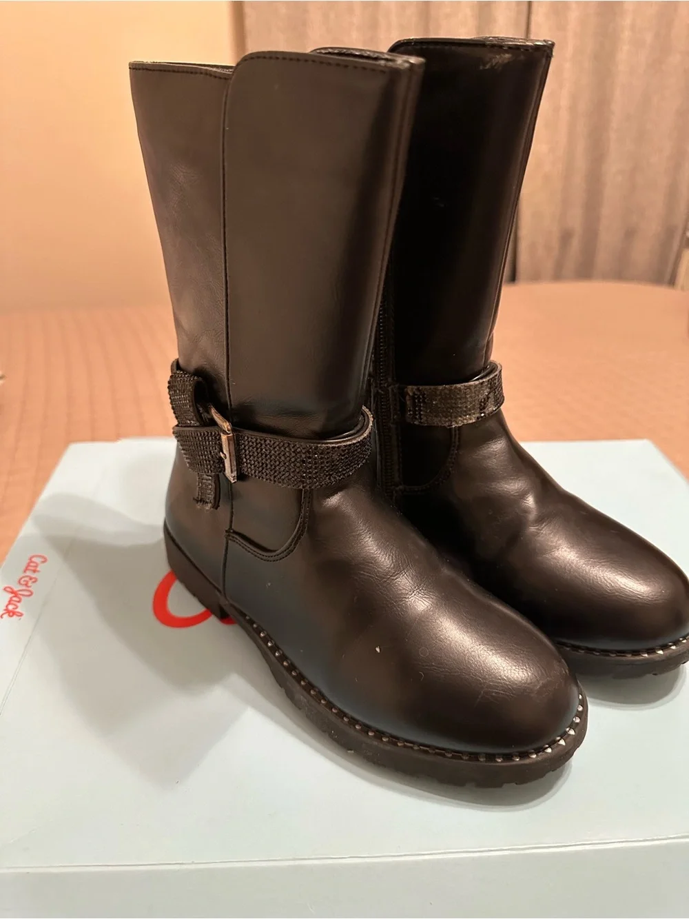 Cat & Jack Kids Black Mid-Calf Buckle Boots